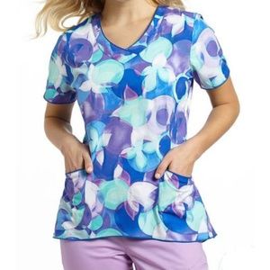 White Cross Medical Uniform Top V-Neck Printed